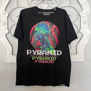 Black Pyramid Black Graphic Short Sleeve Tee with Neon Skull Print
